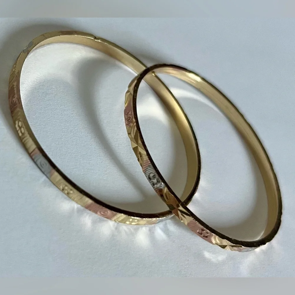 Set of Two Mini Rose Gold & Silver Bangle Metal Bracelet for Toddler Child Baby